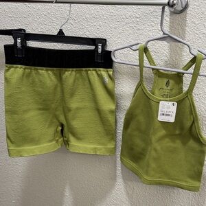 FP movement Green Ribbed Tank and Shorts Set size M/L